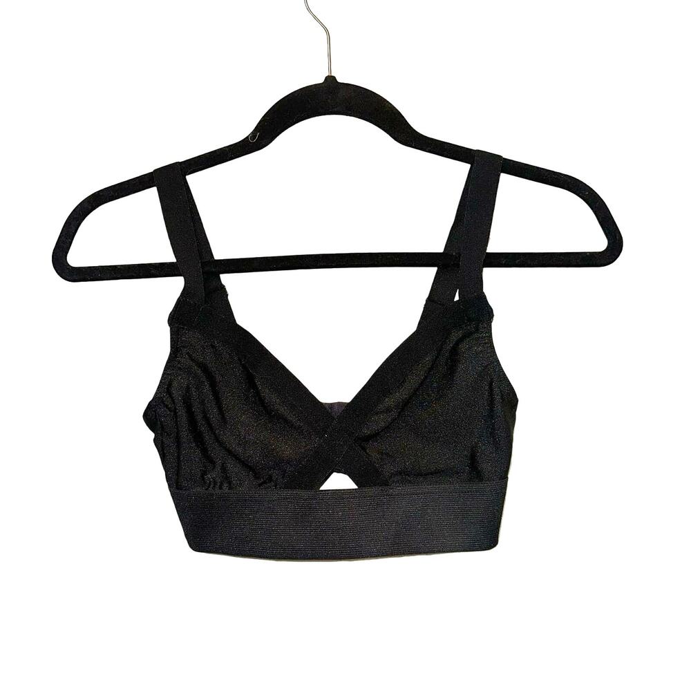 TopShop Black Bralette Crop Top Size 2 Cutout Twist Front Stretch Minimalist‎